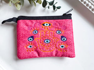 Hamsa & Evil Eye Embroidered Zippered Pouch || Ecuador