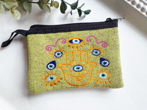 Hamsa & Evil Eye Embroidered Zippered Pouch || Ecuador