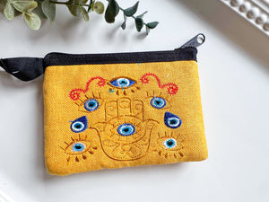 Hamsa & Evil Eye Embroidered Zippered Pouch || Ecuador
