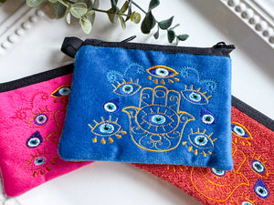 Hamsa & Evil Eye Embroidered Zippered Pouch || Ecuador