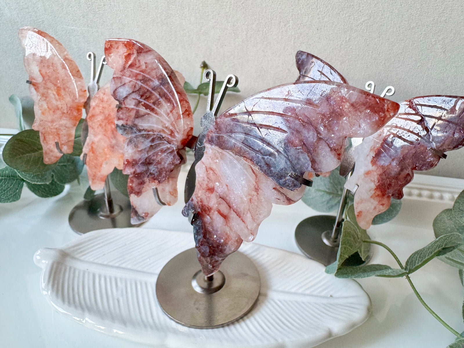 Hematoid (Fire) Quartz Butterfly Wings in Metal Stand