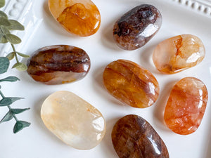 Hematoid Quartz & Golden Healer Palm Stones