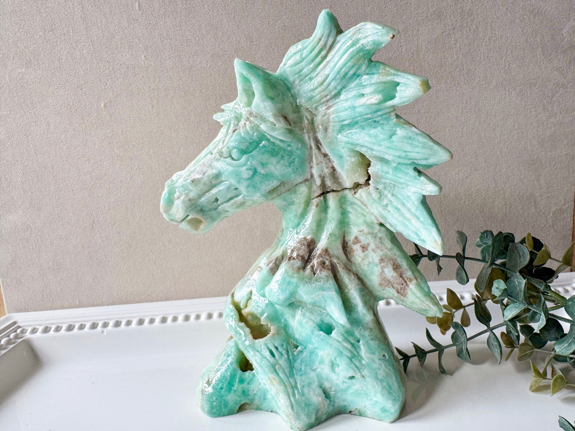 Hemimorphite Horse Carving