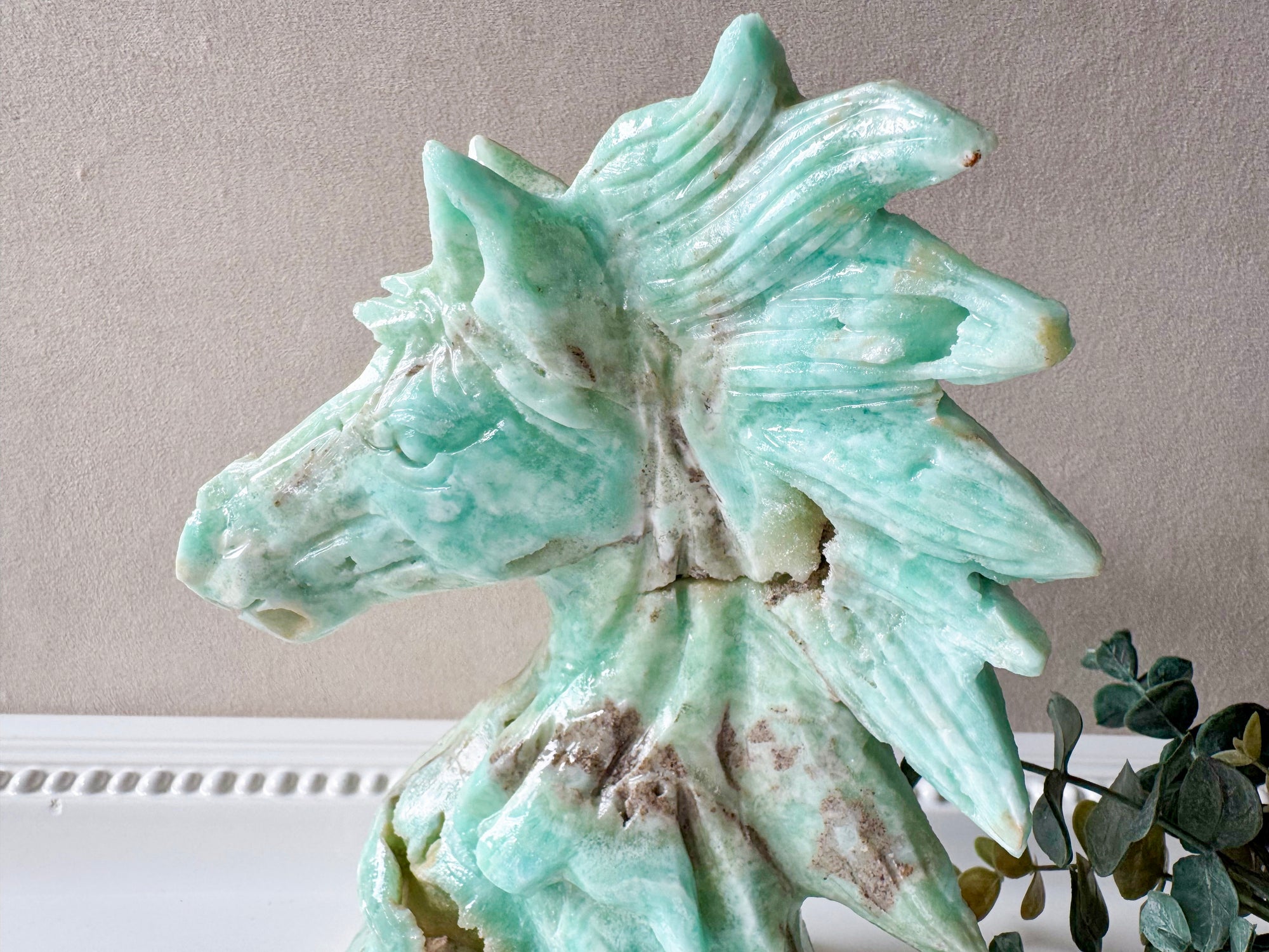 Hemimorphite Horse Carving