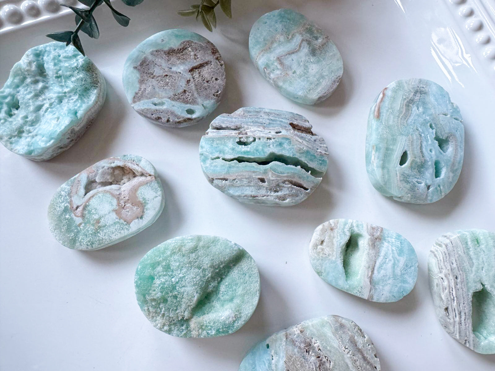 Hemimorphite Palm Stone || Matte & Raw Finish
