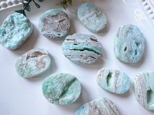 Hemimorphite Palm Stone || Matte & Raw Finish