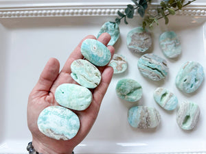 Hemimorphite Palm Stone || Matte & Raw Finish