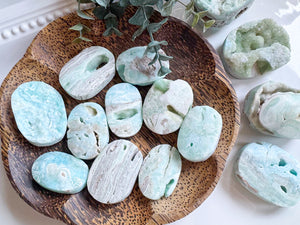 Hemimorphite Palm Stone || Matte & Raw Finish