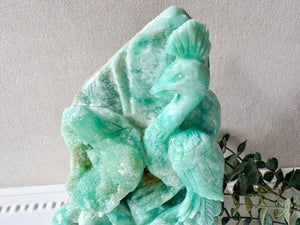 Hemimorphite Peacock & Lotus Carving