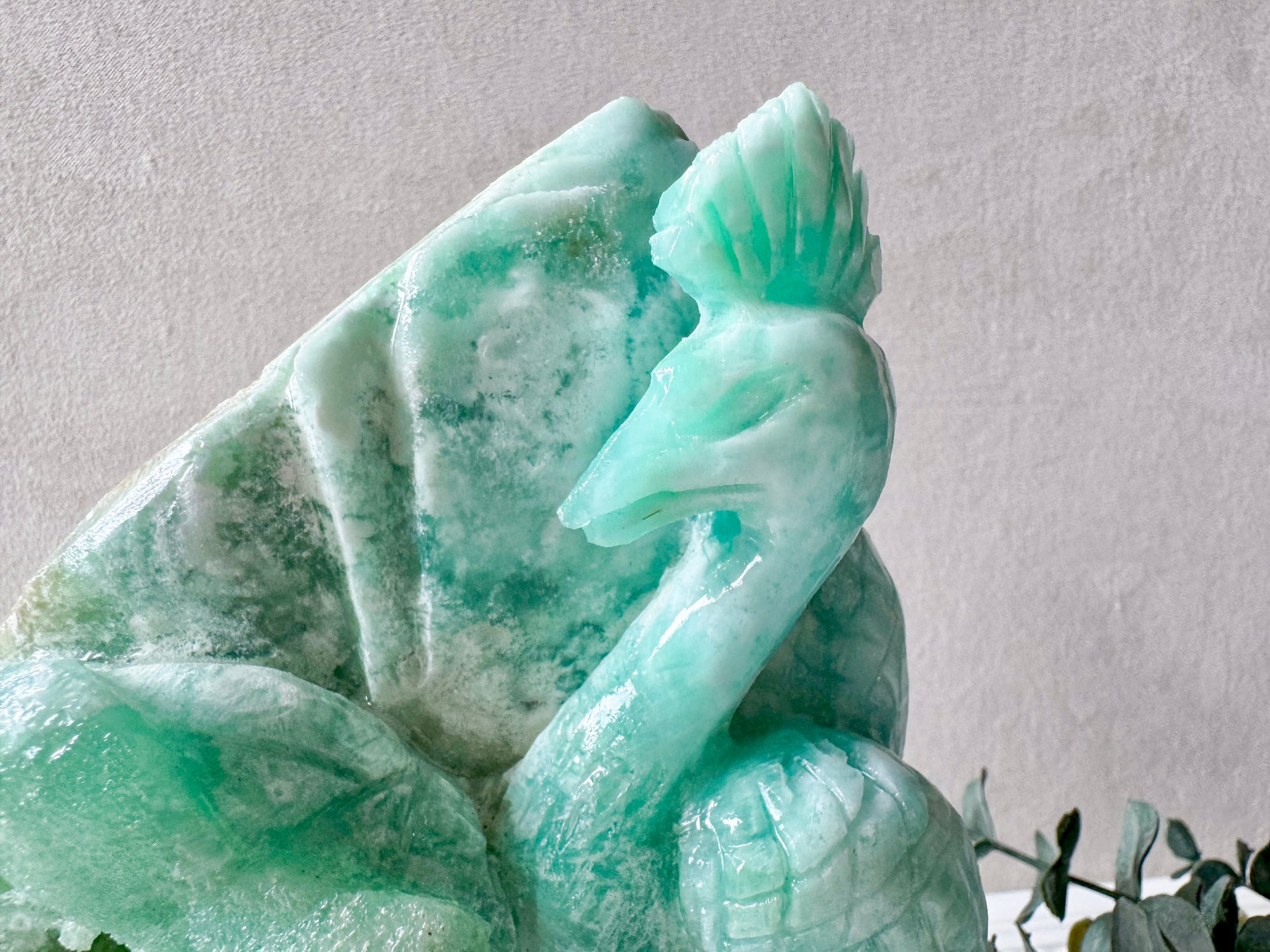 Hemimorphite Peacock & Lotus Carving