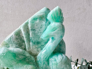 Hemimorphite Peacock & Lotus Carving