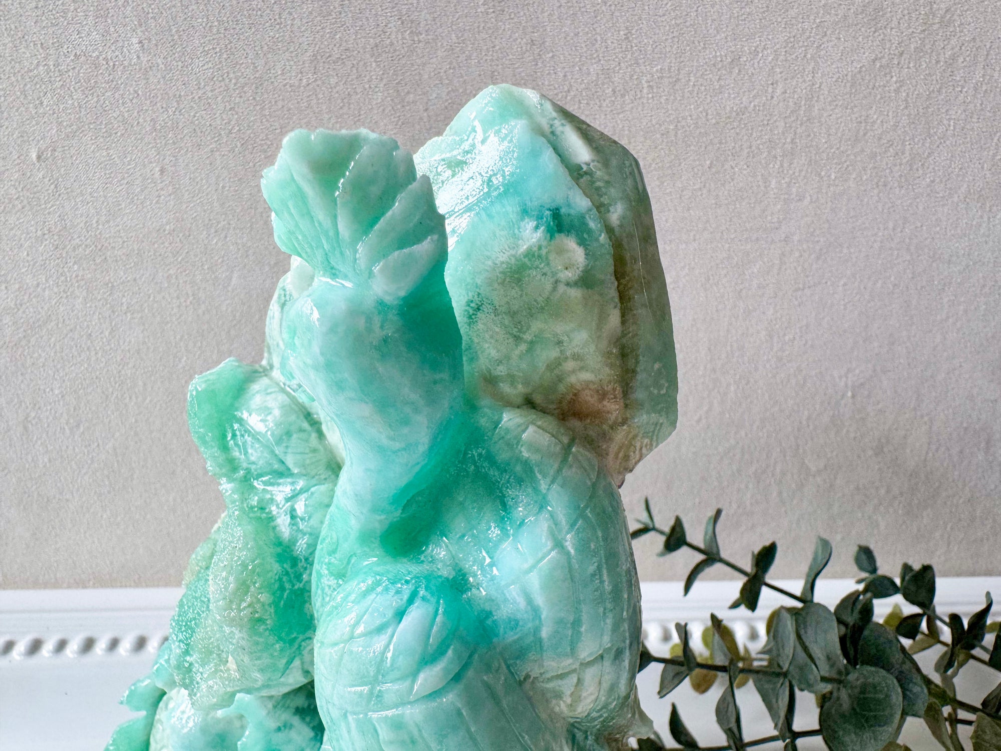 Hemimorphite Peacock & Lotus Carving