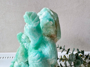 Hemimorphite Peacock & Lotus Carving