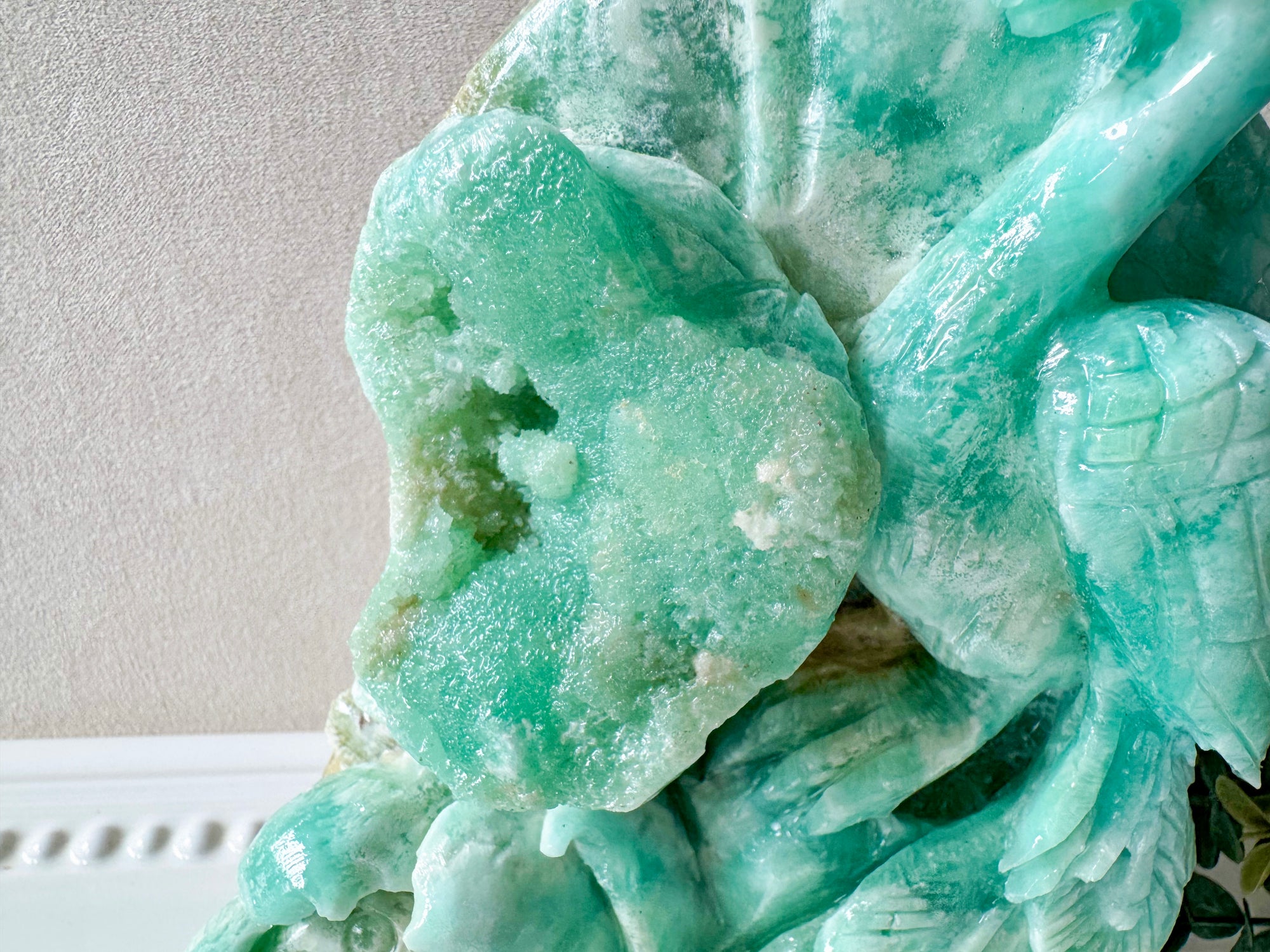Hemimorphite Peacock & Lotus Carving