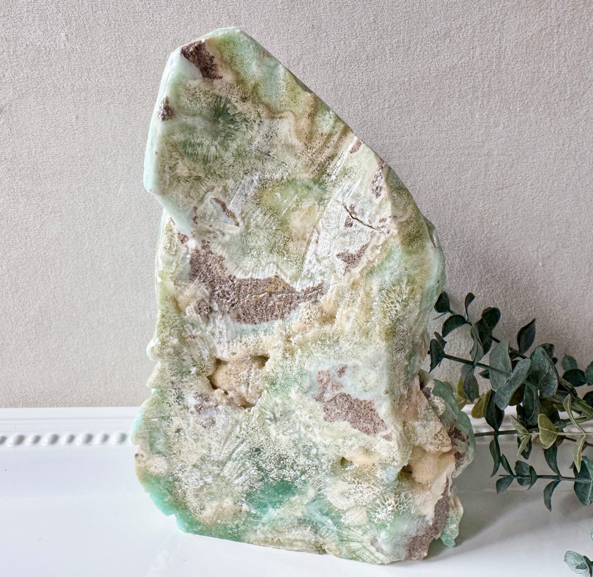 Hemimorphite Peacock & Lotus Carving
