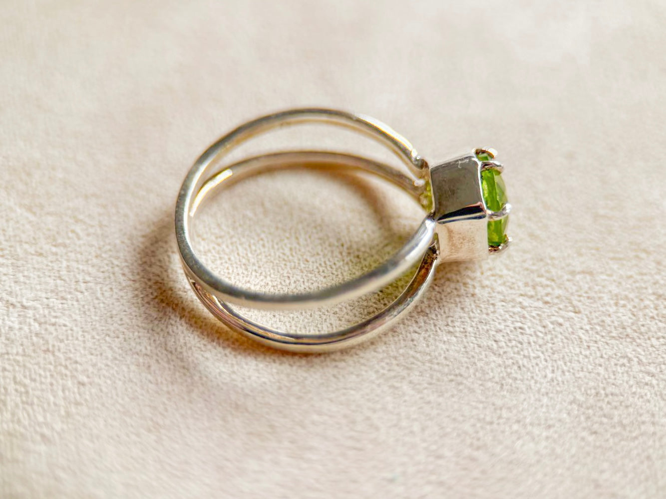 Hexagon Double Band Sterling Ring || Peridot