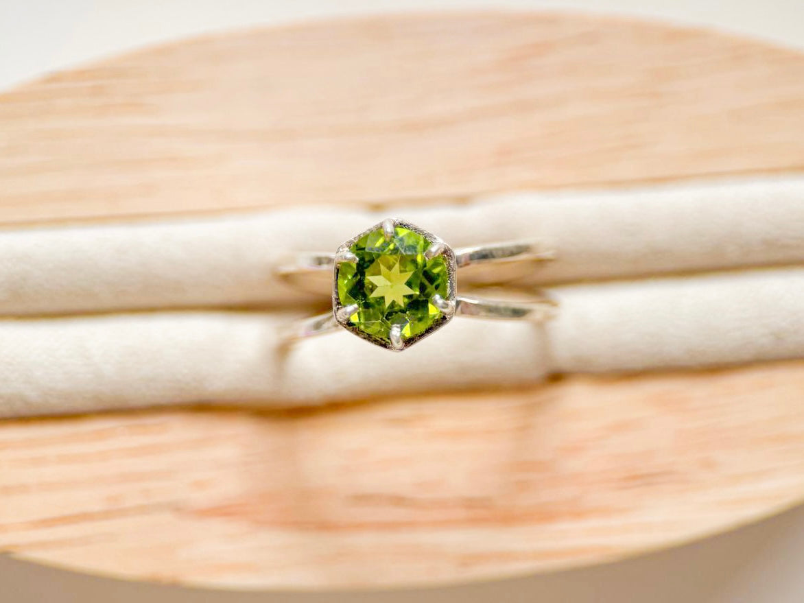 Hexagon Double Band Sterling Ring || Peridot