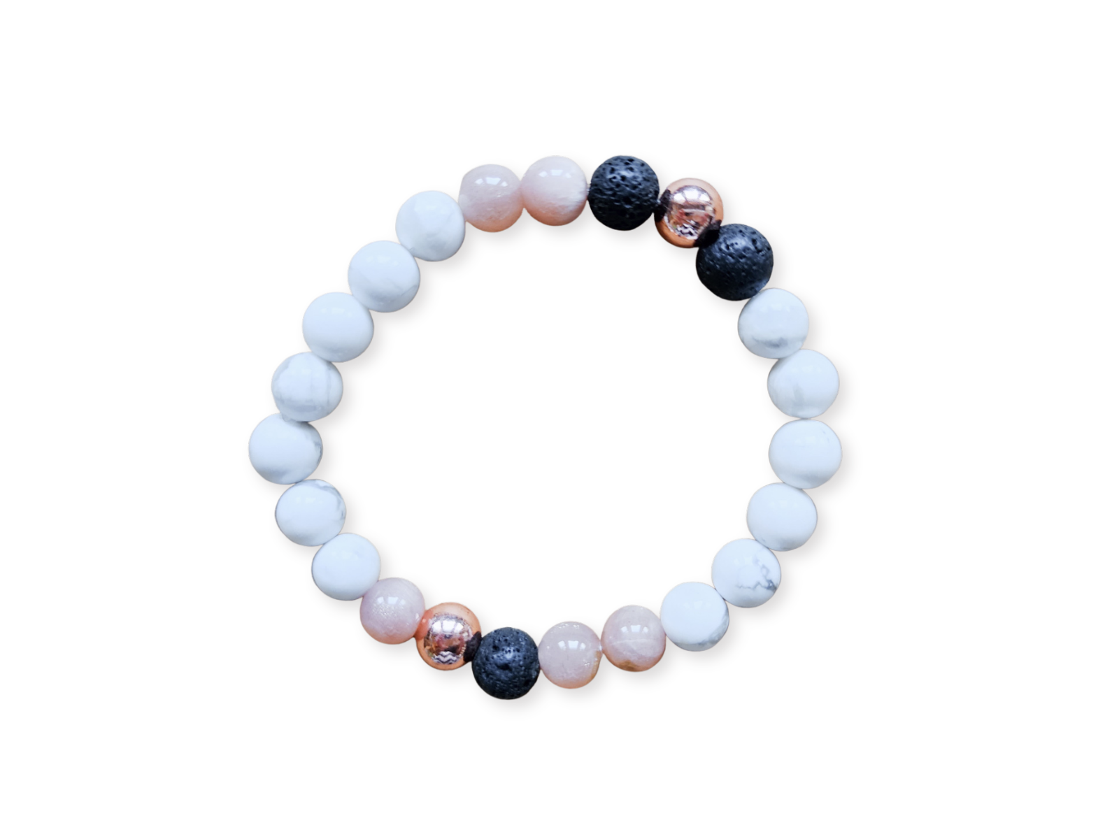 Howlite, Peach Moonstone, Lava & Copper Beaded Bracelet || Reiki Infused