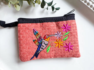 Humming Bird Embroidered Zippered Pouch || Ecuador