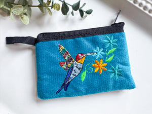 Humming Bird Embroidered Zippered Pouch || Ecuador