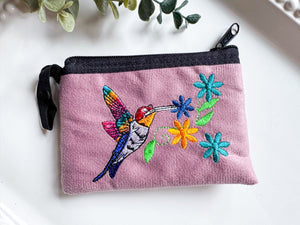 Humming Bird Embroidered Zippered Pouch || Ecuador