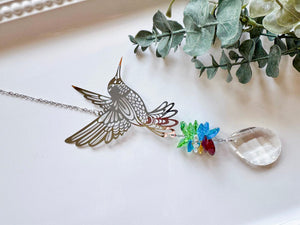 Hummingbird Rainbow Catcher Window Hanger || Silver