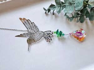 Hummingbird Rainbow Catcher Window Hanger || Silver