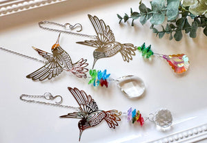 Hummingbird Rainbow Catcher Window Hanger || Silver