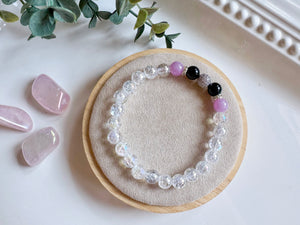 Prismatic Light Beaded Bracelet || Aura Crackle Quartz, Lavender Jade & Black Onyx || Reiki Infused