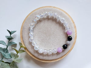 Prismatic Light Beaded Bracelet || Aura Crackle Quartz, Lavender Jade & Black Onyx || Reiki Infused
