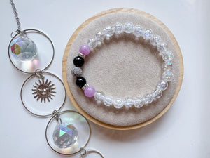 Prismatic Light Beaded Bracelet || Aura Crackle Quartz, Lavender Jade & Black Onyx || Reiki Infused