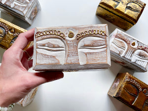  Buddha Eyes Wood Box Carving $15 size
