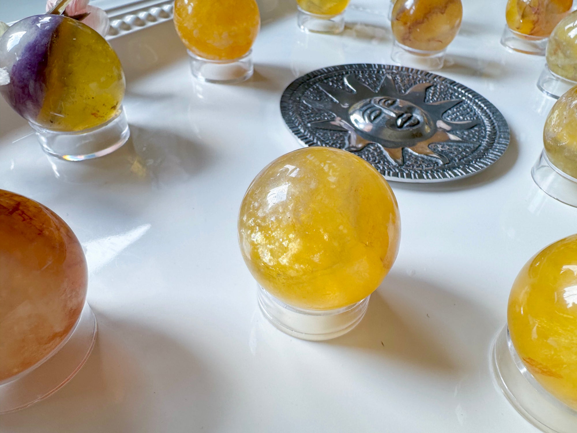 Yellow Fluorite Sphere with Mica Inclusions || Small