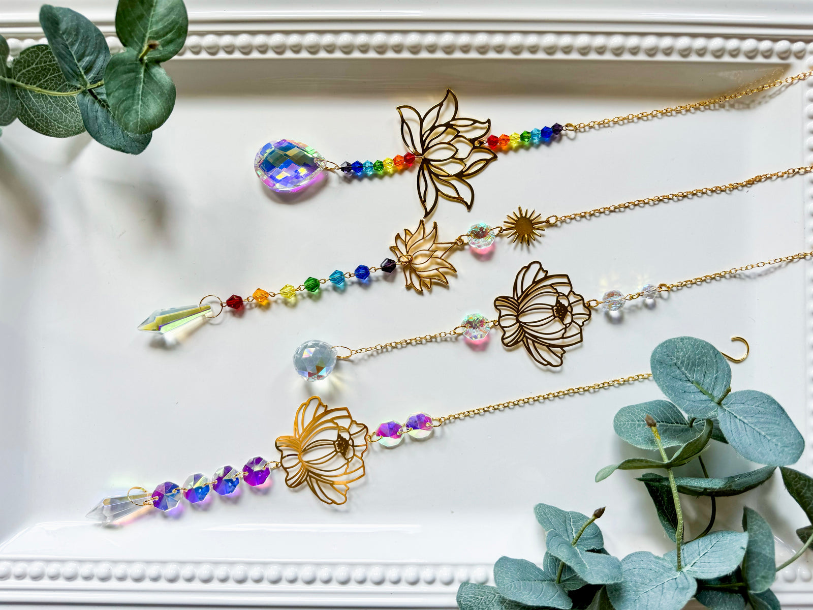 Lotus Rainbow Catcher Window Hanger || Gold