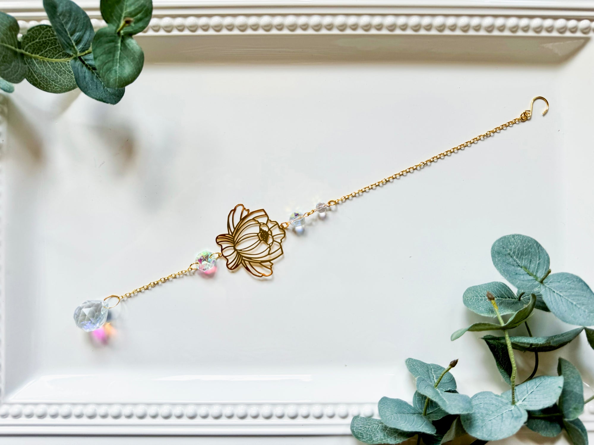 Faceted Ball Lotus Rainbow Catcher Window Hanger || Gold