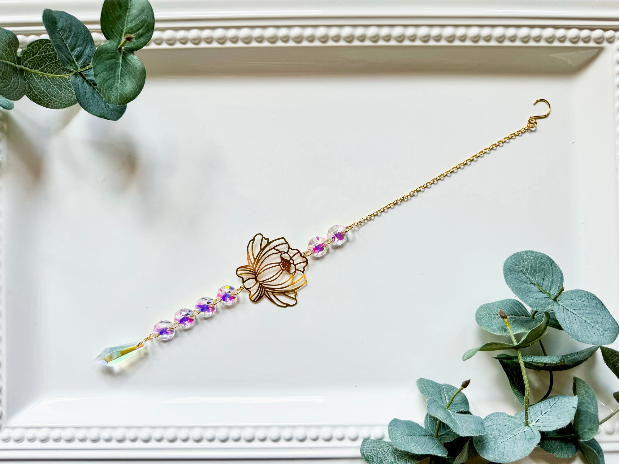 Six Beads Lotus Rainbow Catcher Window Hanger || Gold