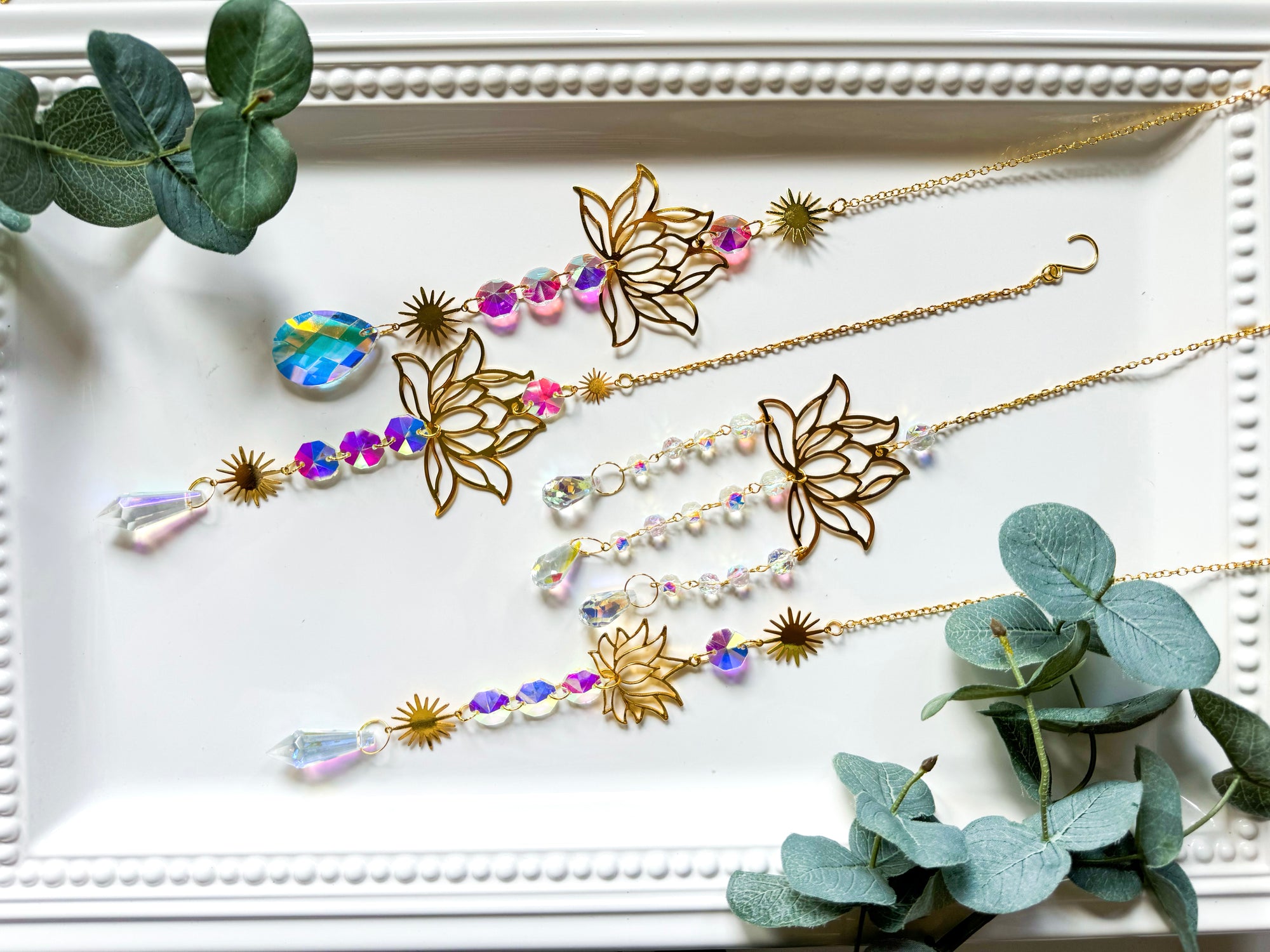 Lotus Rainbow Catcher Window Hanger || Gold