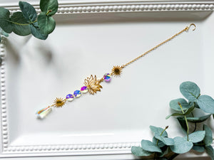 Two Sunburst Lotus Rainbow Catcher Window Hanger || Gold