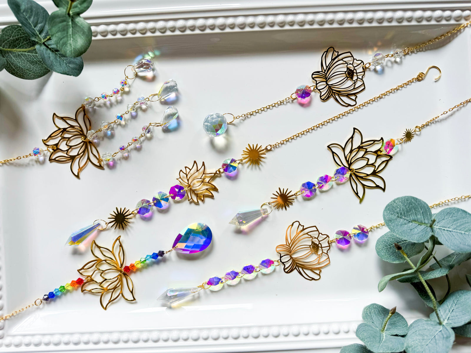 Lotus Rainbow Catcher Window Hanger || Gold