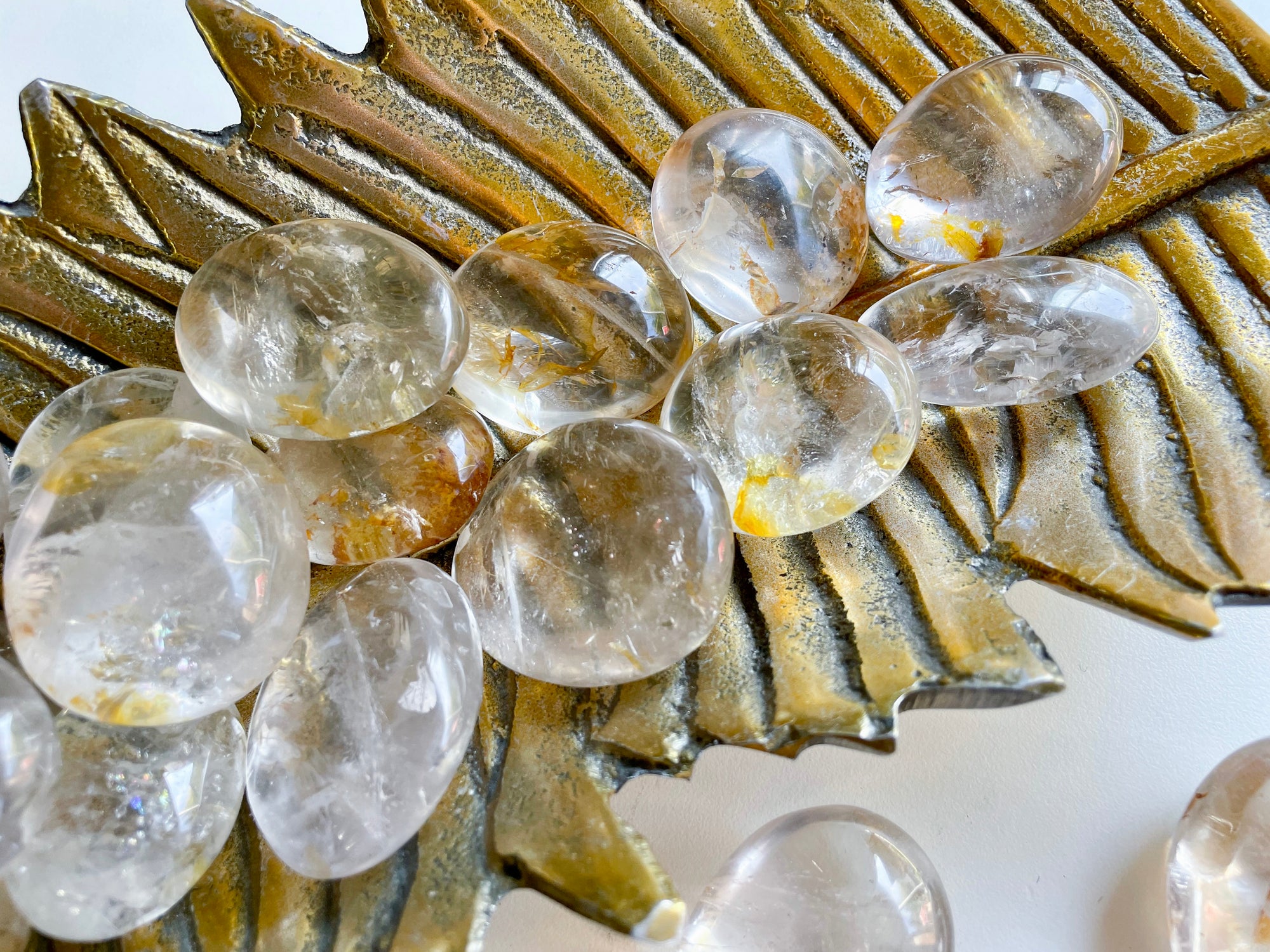 Clear Quartz & Golden Healer Palm Stone || Madagascar