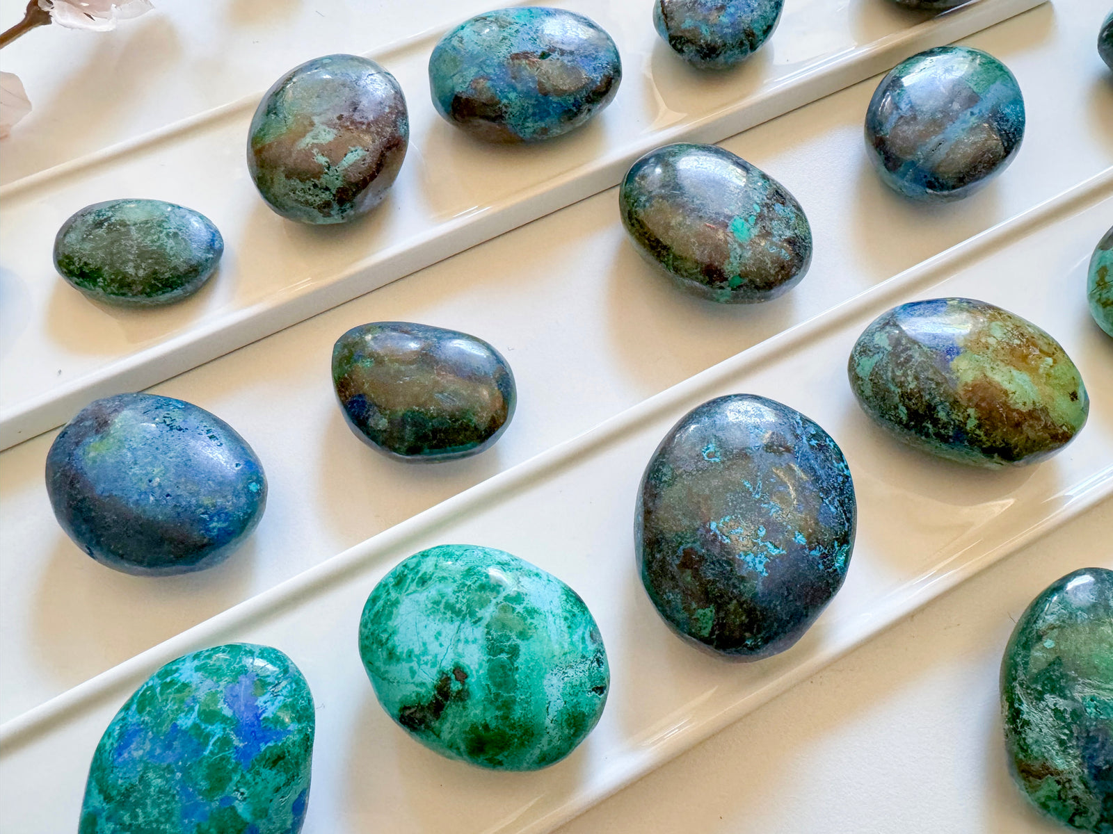 Azurite with Chrysocolla & Malachite Palm Stones || Peru