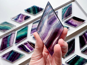 Rainbow Fluorite Diamond Shaped Carving