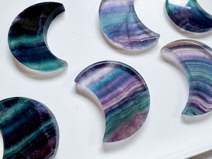 Rainbow Fluorite Crescent Moon Carving