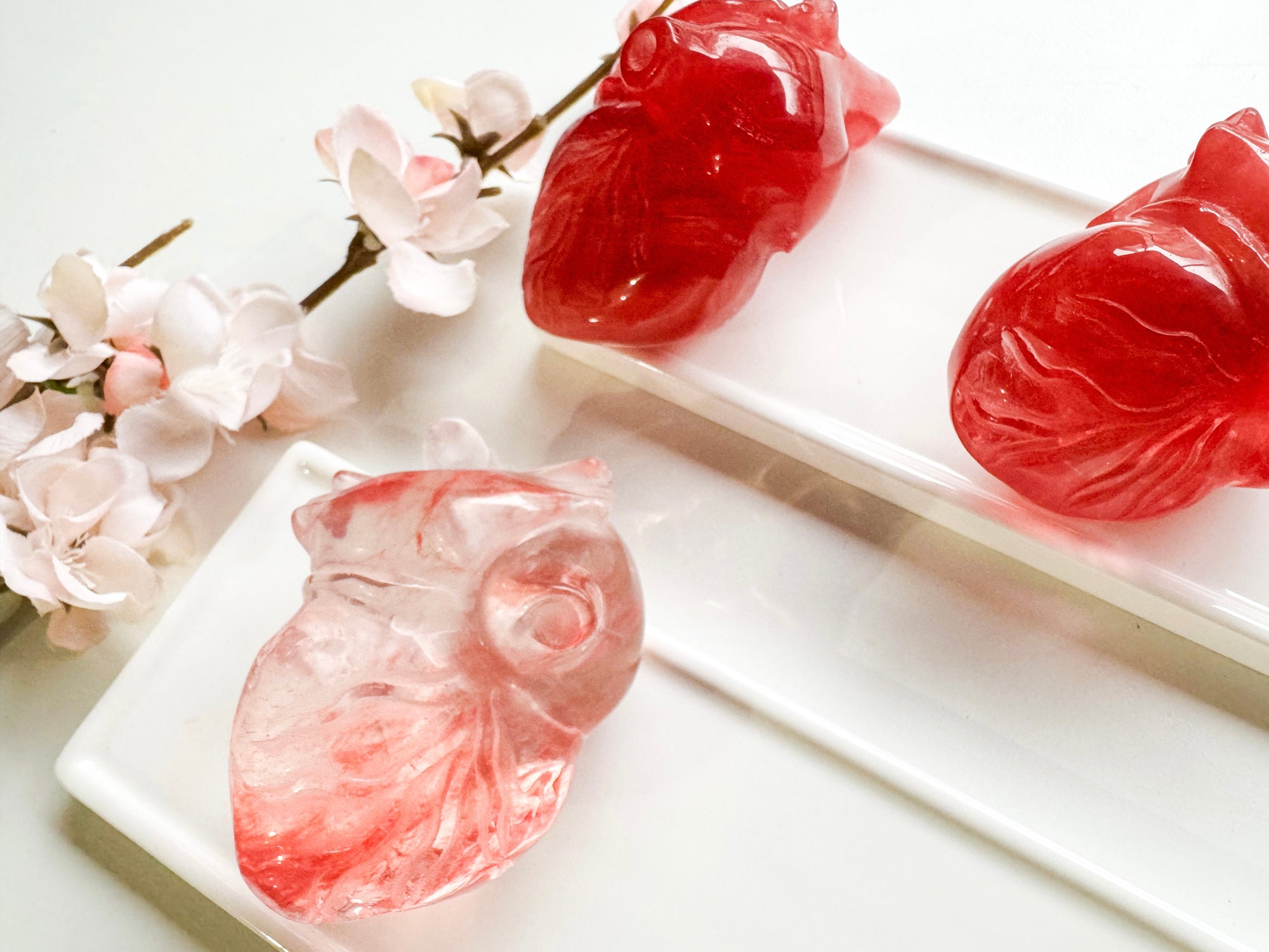 Cherry Quartz Crystal Anatomical Heart