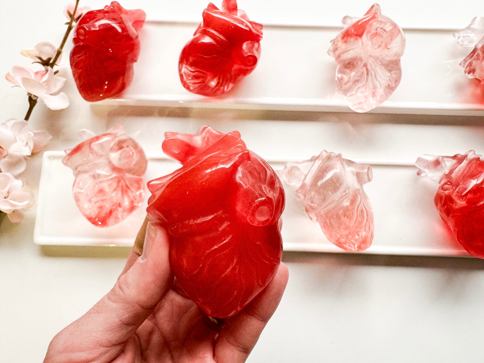 Cherry Quartz Crystal Anatomical Heart
