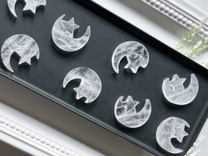 Moon & Star Carving Clear Quartz