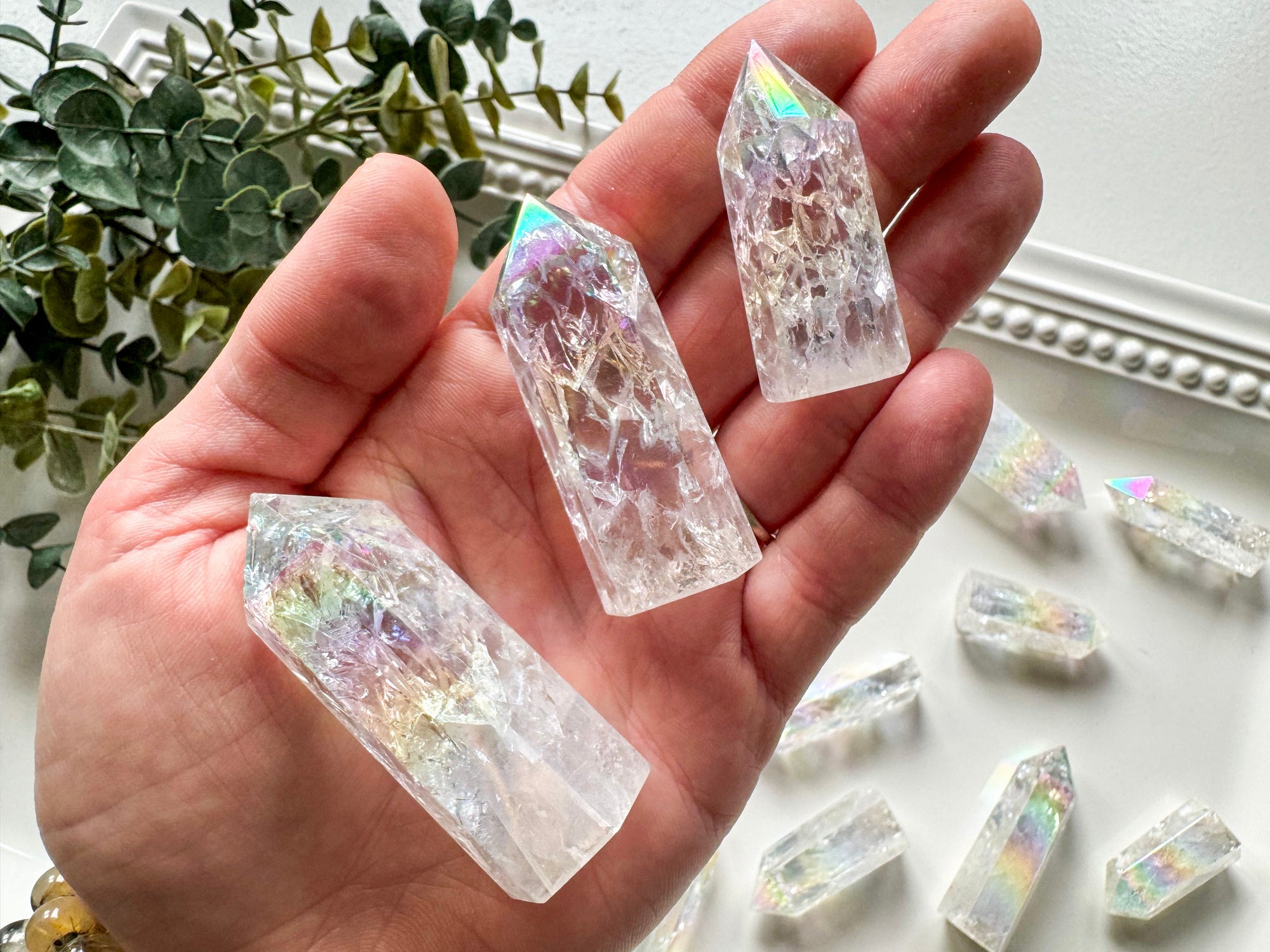 Aura Fire & Ice Crackle Quartz Points