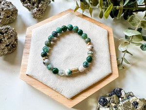 Saint Patrick's Day || Tree Agate & Moss Agate Beaded Bracelet || Reiki Infused