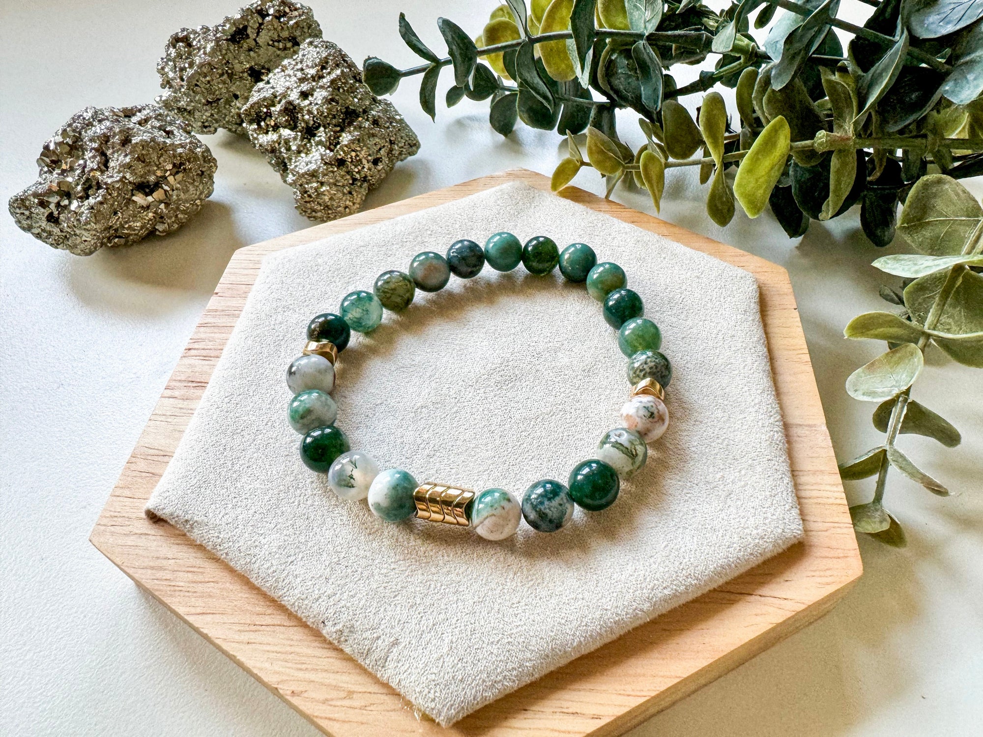 Saint Patrick's Day || Tree Agate & Moss Agate Beaded Bracelet || Reiki Infused