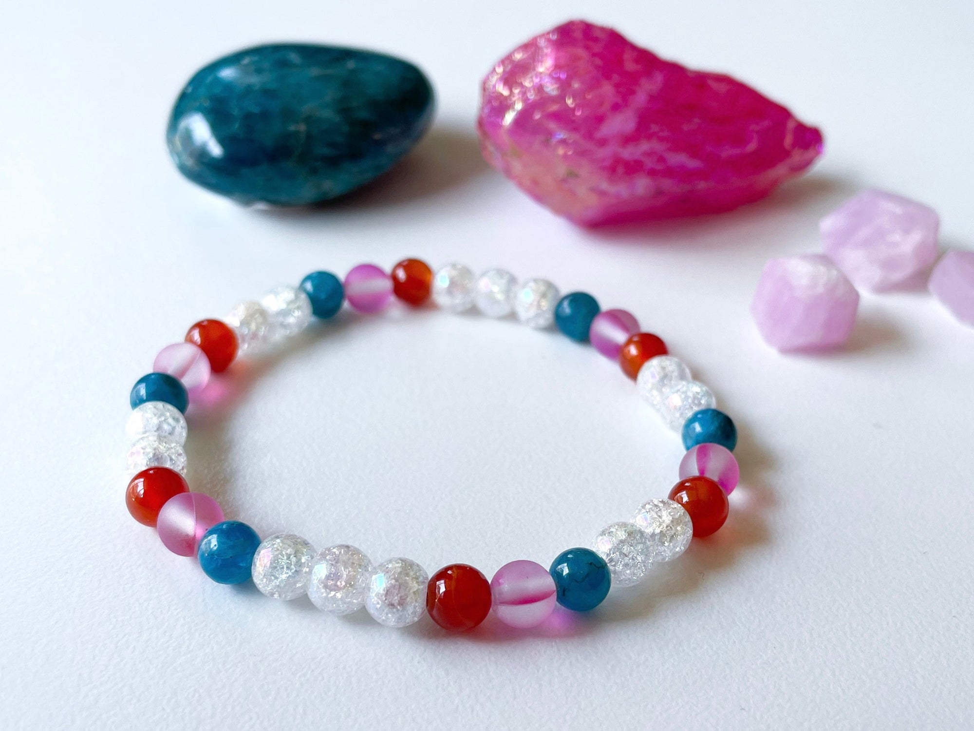 Aura Quartz, Carnelian & Apatite 6mm Beaded Bracelet || Reiki Infused